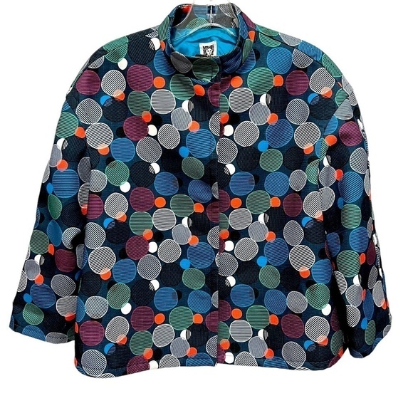 ANNE KLEIN Snap Button Vibrant Mod Circle Lined Blazer Jacket, Size 10 - Picture 1 of 12